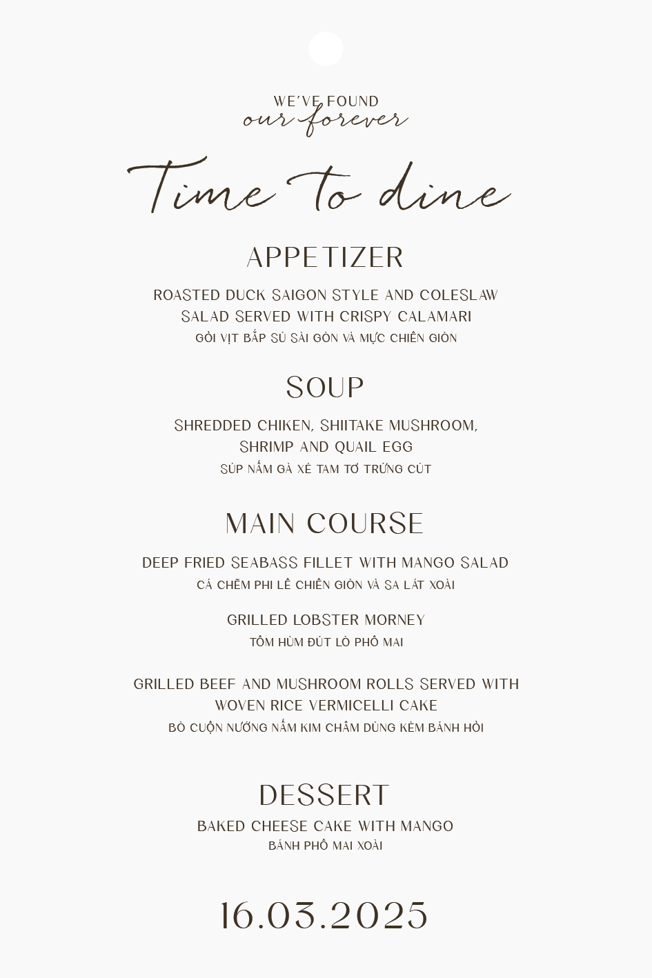 Menu cưới luxury